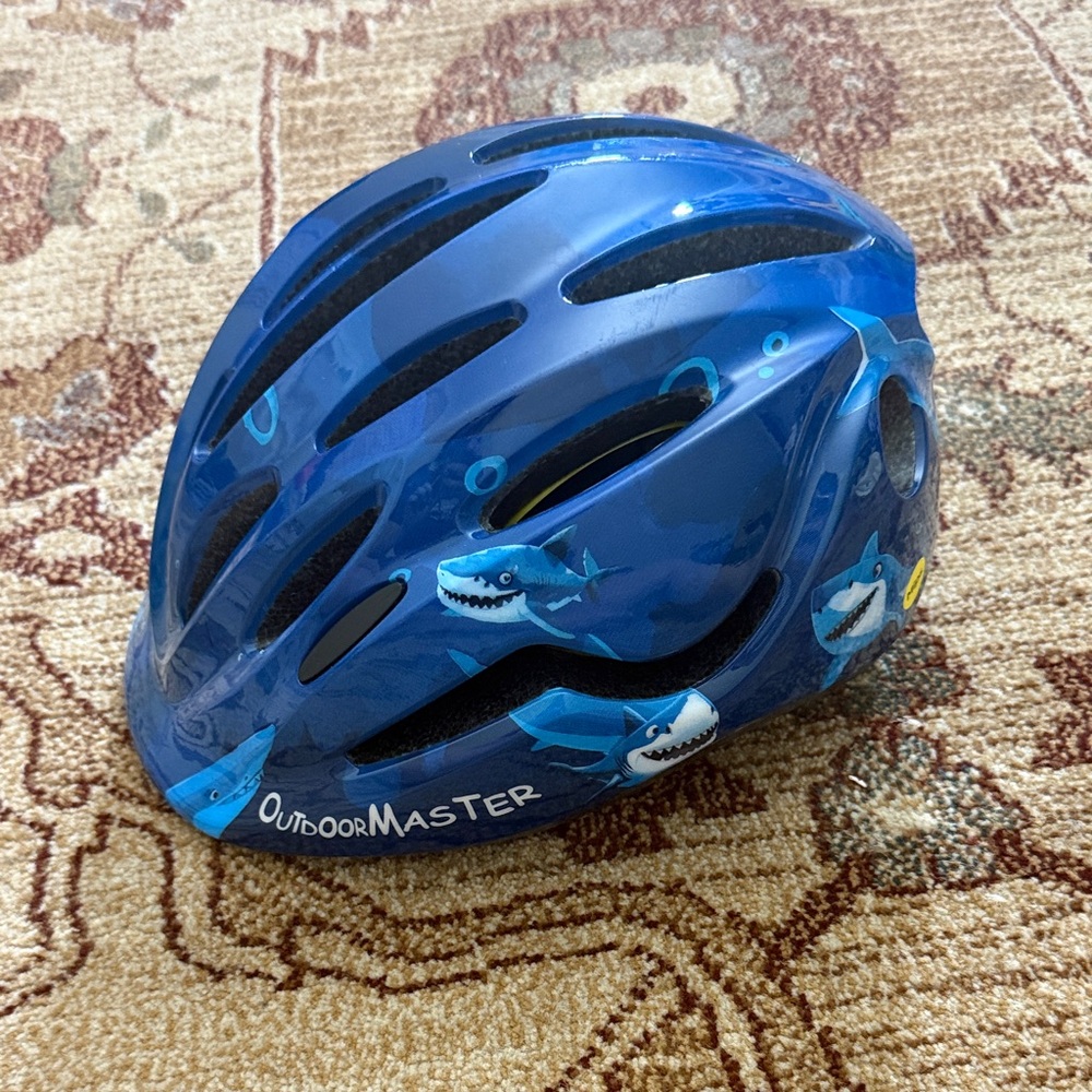 Outdoor master blue shark helmet boys small